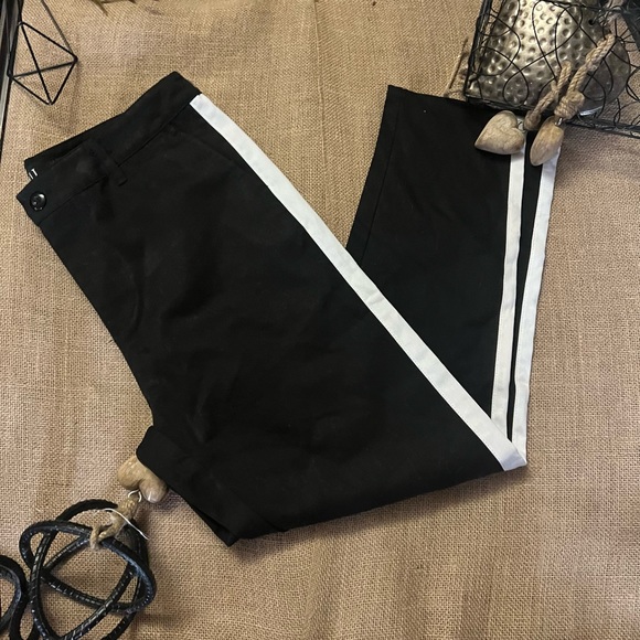 NWOT Black Eivil Regime Tuxedo Stripe Cropped Pants Size L - Picture 2 of 3
